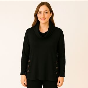 Cupio Black Cowl Neck Sweater With Split Side Button Detail Womens No Sz Tag